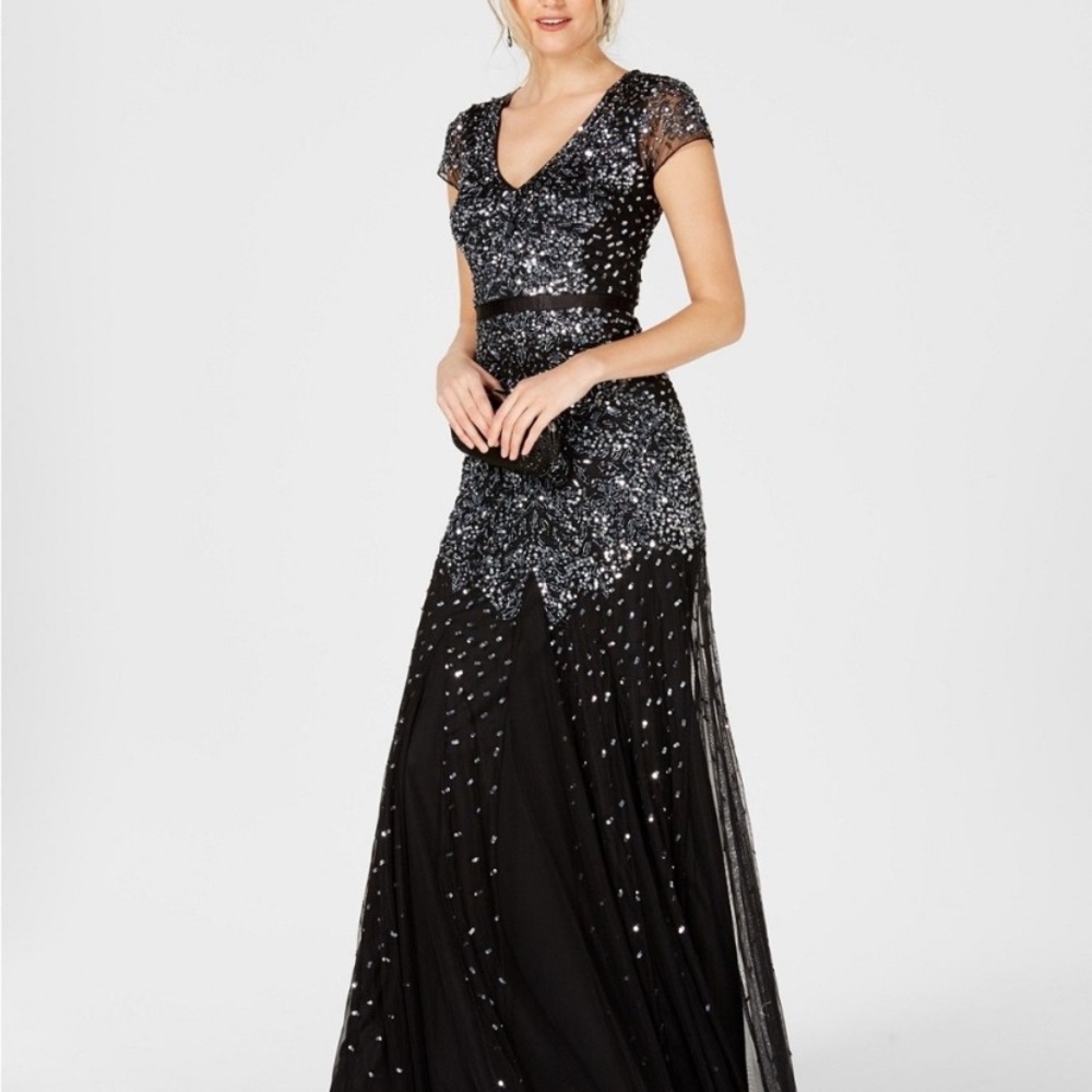 Adrianna Papell Plus size beaded cap sleeves gown - Picture 8 of 13
